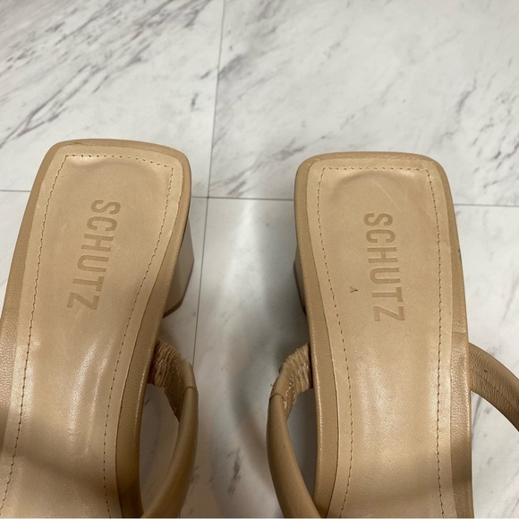 New! Schutz Ully Lo Tan Leather Heeled Sandal 10B - Picture 10 of 13